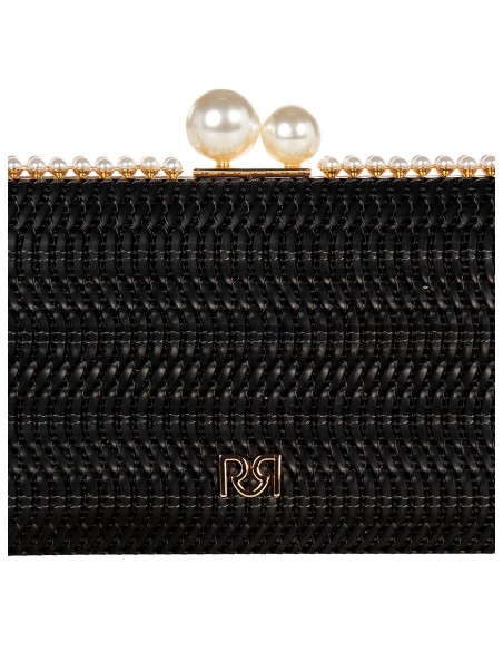 Gevlochten harde clutch met stro-effect, parelafwerking en afneembare kettingschouderriem Rinascimento