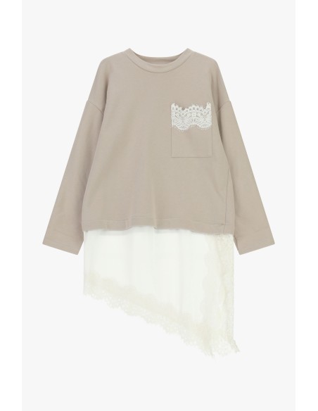 Korte jurk met asymmetrische zoom en kant Dixie