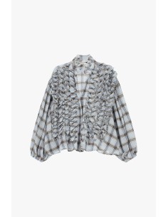 Dixie geruite blouse met wijde mouwen en ruches aan de voorkant