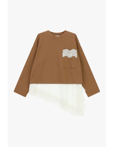 T-shirt met lange mouwen, zak en kanten rand Dixie