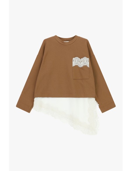 T-shirt met lange mouwen, zak en kanten rand Dixie