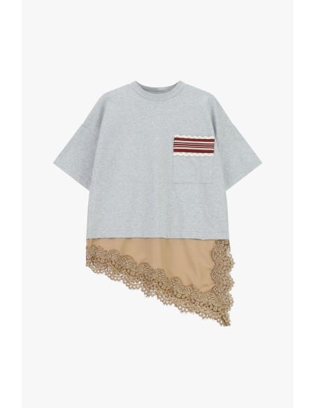 T-shirt met korte mouwen, borstzakje en kanten boord Dixie