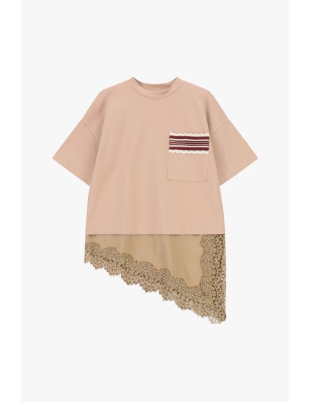 T-shirt met korte mouwen, borstzakje en kanten boord Dixie