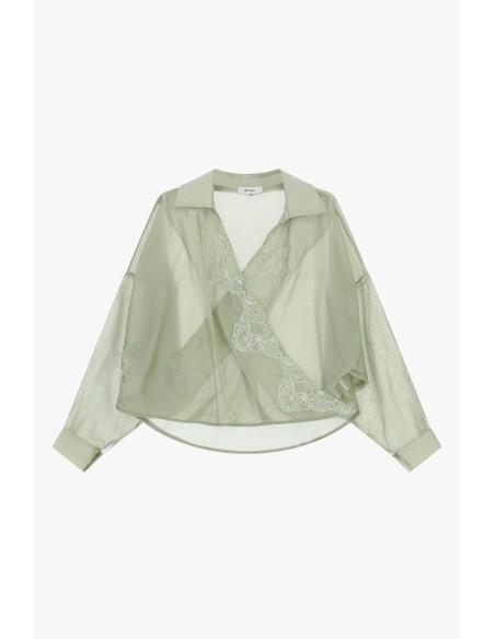 Semitransparante blouse met kant en klassieke kraag van Dixie