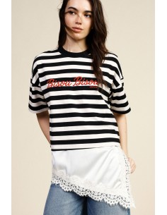 Gestreept T-shirt met opschrift en asymmetrische zoom Dixie