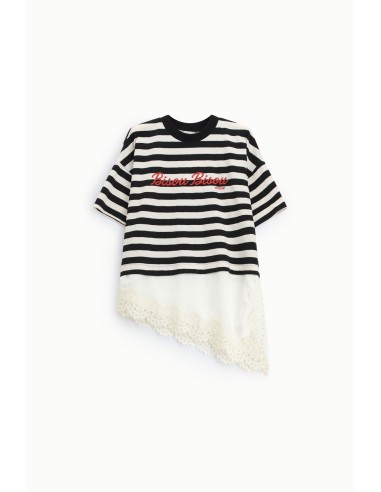 Gestreept T-shirt met opschrift en asymmetrische zoom Dixie
