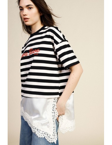 Gestreept T-shirt met opschrift en asymmetrische zoom Dixie