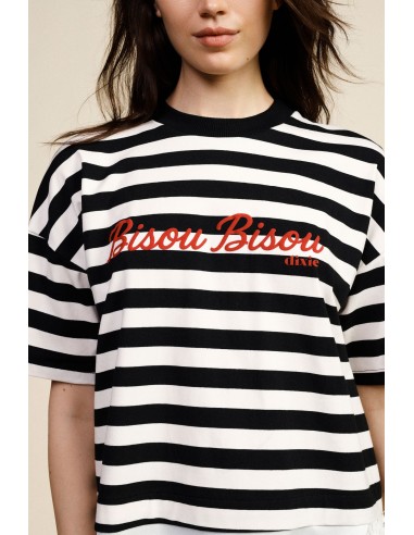 Gestreept T-shirt met opschrift en asymmetrische zoom Dixie