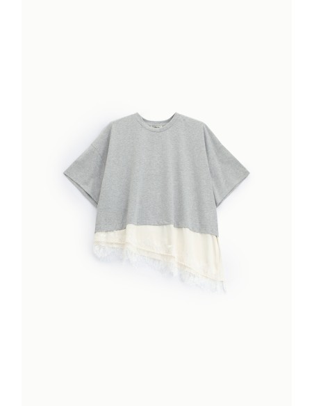Asymmetrisch cropped T-shirt met kanten rand Dixie