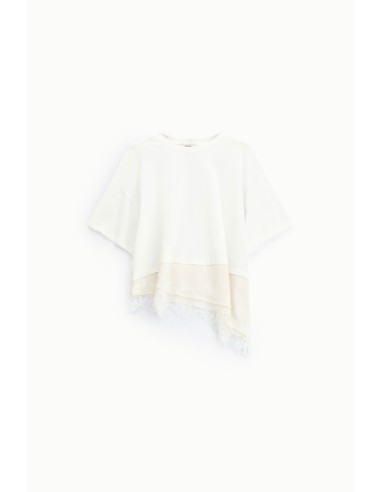 Asymmetrisch cropped T-shirt met kanten rand Dixie