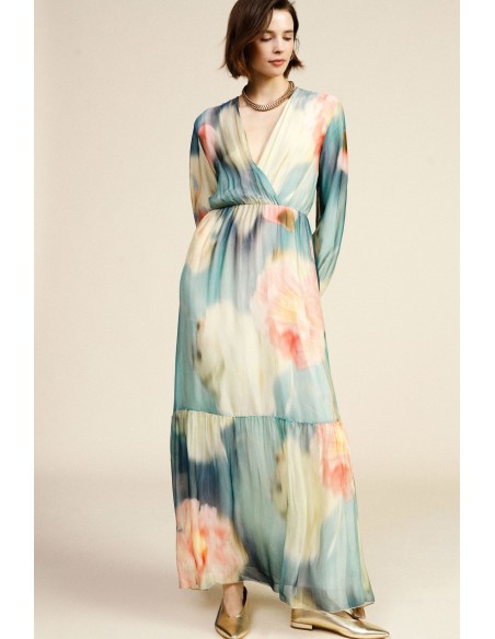 Lange jurk met bloemenprint en V-hals Dixie