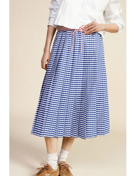 Dixie midi-rok met hoge taille, plooien en trekkoord
