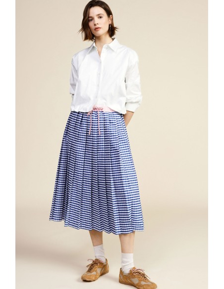 Dixie midi-rok met hoge taille, plooien en trekkoord