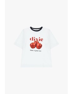 Dixie T-shirt met ronde hals, frontale print en contrasterende boord
