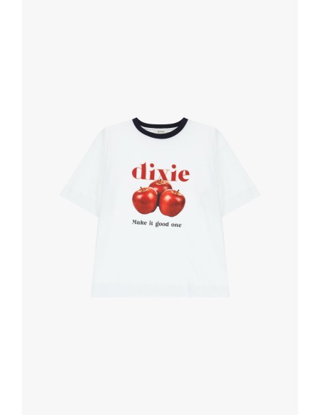Dixie T-shirt met ronde hals, frontale print en contrasterende boord