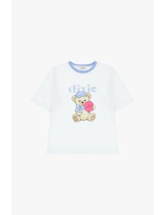 T-shirt met ronde hals, berenprint en Dixie-opschrift