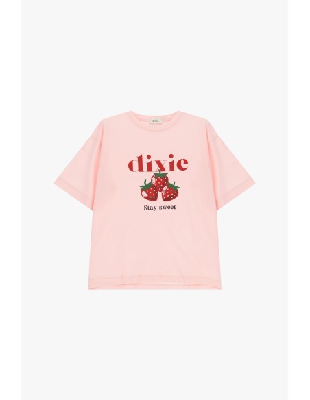 T-shirt met korte mouwen, aardbeienprint en Dixie-opschrift