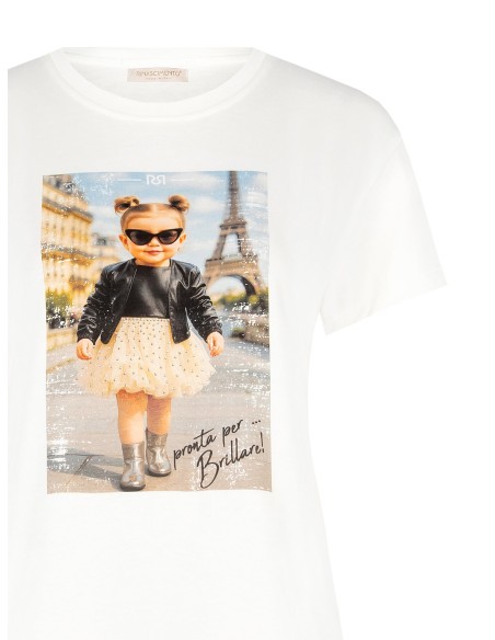Regular T-shirt van katoen met meisjesprint en strass-steentjes Rinascimento