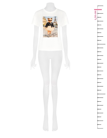 Regular T-shirt van katoen met meisjesprint en strass-steentjes Rinascimento
