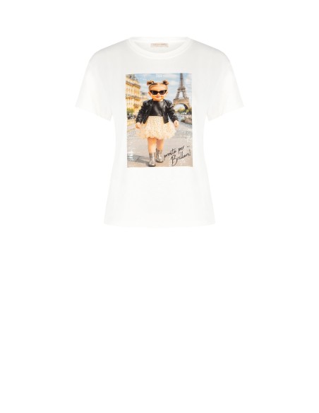 Regular T-shirt van katoen met meisjesprint en strass-steentjes Rinascimento