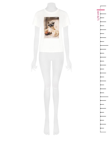 Regular T-shirt van katoen met kattenprint en strass-steentjes van Rinascimento