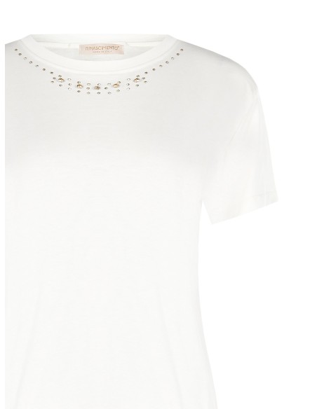 Regular T-shirt van katoen met strass en ronde hals van Rinascimento