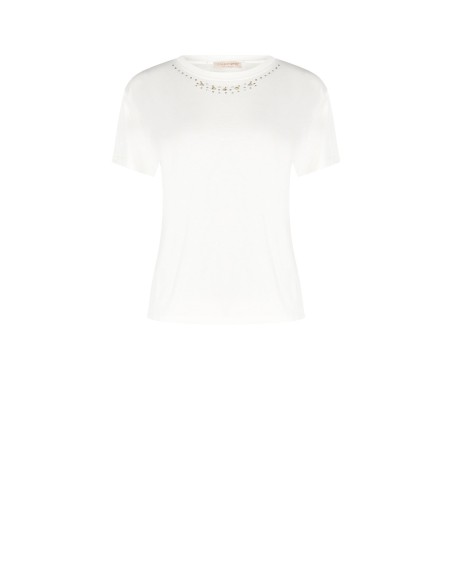 Regular T-shirt van katoen met strass en ronde hals van Rinascimento