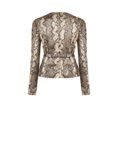 Getailleerd jasje van imitatieleer met slangenprint, bijpassende riem en schouderdetails
