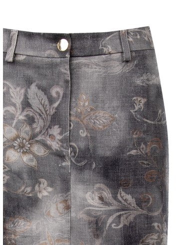 Lange kokerrok van gewassen denim met bloemenprint Rinascimento