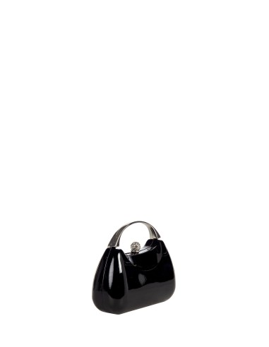 Mini-clutch van glanzend lakleer met metalen handvat en interne kettingschouderriem Rinascimento
