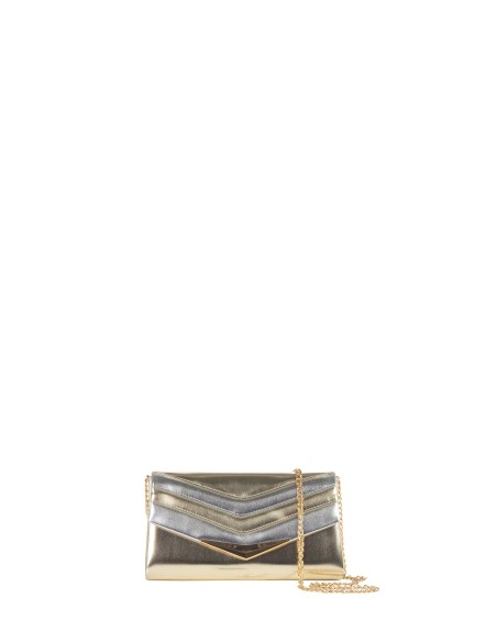 Harde metallic-look kunstleren clutch met afneembare schouderriem met ketting Rinascimento