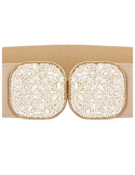 Elastische tailleband met grote vierkante juwelen gesp en kleine steentjes in renaissancestijl