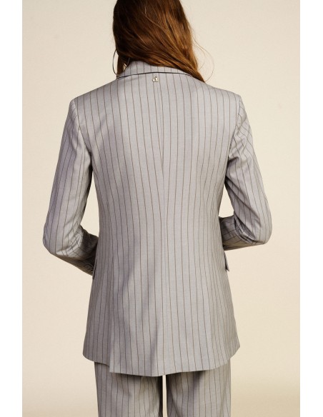 Dixie dubbelrijige blazer met krijtstreep en klepzakken