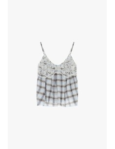 Top met dunne schouderbandjes, kanten details en geruite print Dixie 2