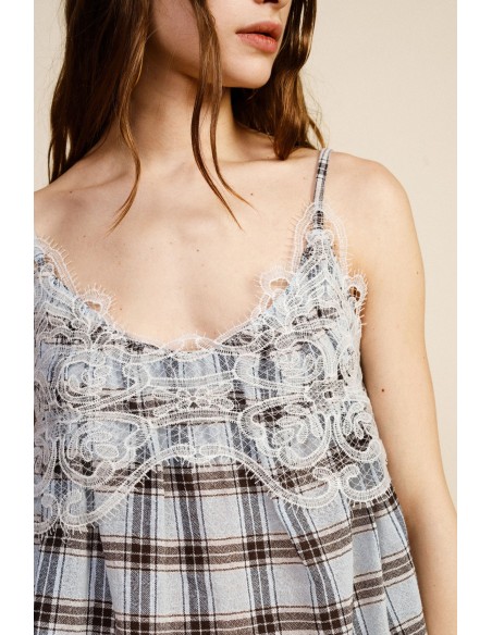 Top met dunne schouderbandjes, kanten details en geruite print Dixie