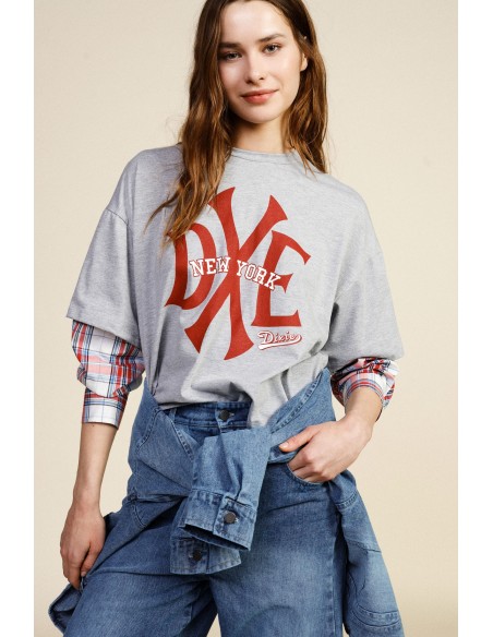 Dixie T-shirt met lange mouwen, New York-print en geruite details