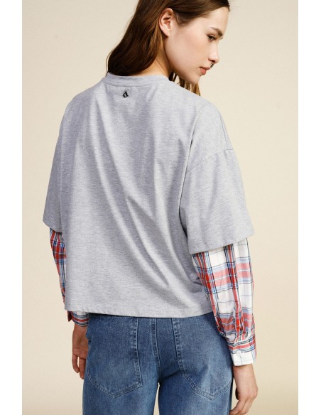 Dixie T-shirt met lange mouwen, New York-print en geruite details