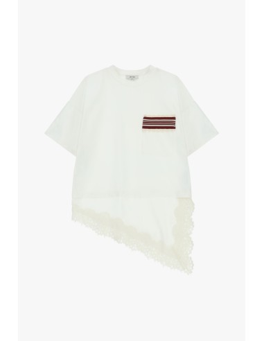 T-shirt met korte mouwen, borstzakje en kanten boord Dixie