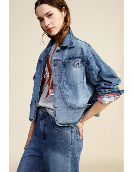 Dixie denimjack met voorzakken en rechte pasvorm
