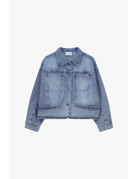Dixie denimjack met voorzakken en rechte pasvorm