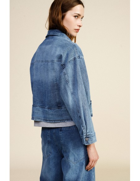 Dixie denimjack met voorzakken en rechte pasvorm