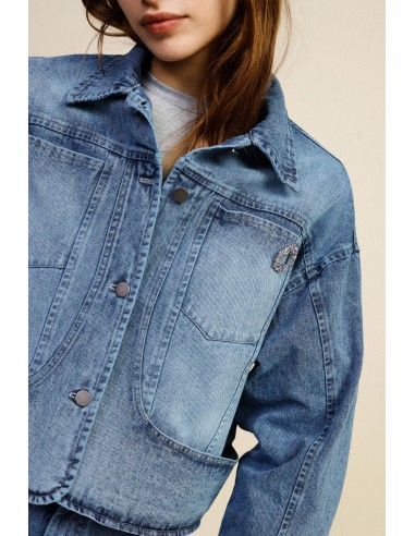 Dixie denimjack met voorzakken en rechte pasvorm