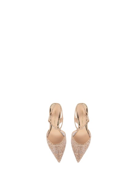 Pumps met gekruiste bandjes en een met veelkleurige microstrass bedekte neus Rinascimento