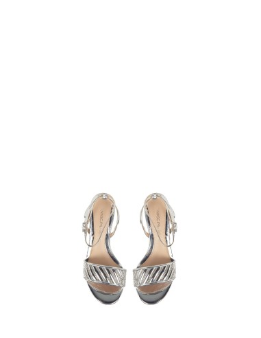 Gestreepte sandalen met strassgesp en kittenheel van Rinascimento