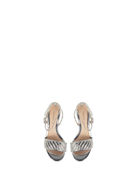 Gestreepte sandalen met strassgesp en kittenheel van Rinascimento