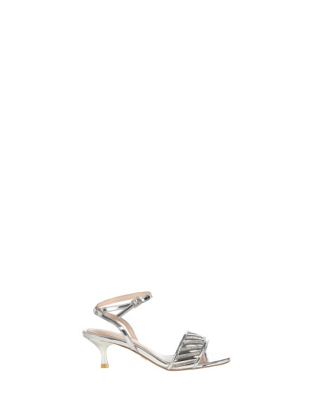 Gestreepte sandalen met strassgesp en kittenheel van Rinascimento