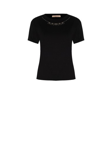 Regular T-shirt van katoen met strass en ronde hals van Rinascimento