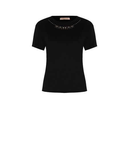 Regular T-shirt van katoen met strass en ronde hals van Rinascimento