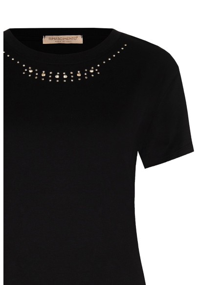 Regular T-shirt van katoen met strass en ronde hals van Rinascimento
