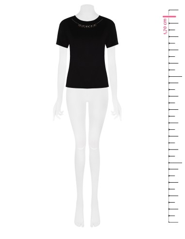 Regular T-shirt van katoen met strass en ronde hals van Rinascimento